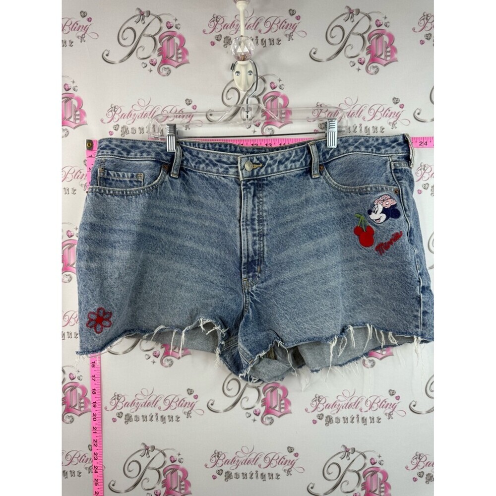 Disney shorts Jean Light Blue Distressed Denim Shorts with Minnie Embroidery